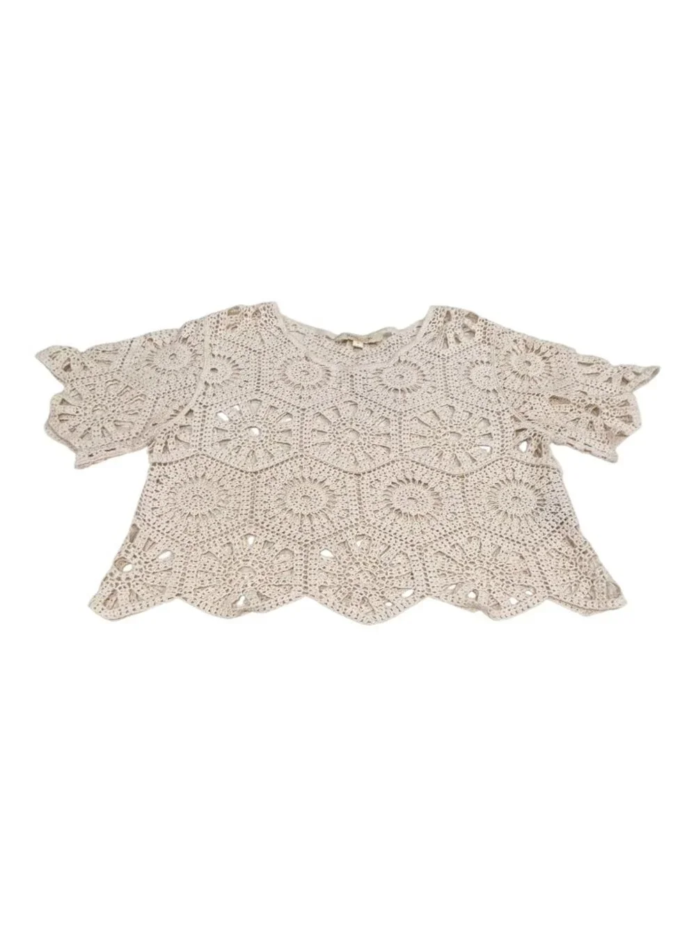 Rebellion Again Crochet Lace Top Cream 100% Cotton Boho Festival Scalloped Hem S - Picture 8 of 10